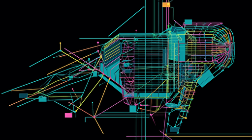retro 70's style robot, vector, psychadelic, vibrant colors, pinks, blanks and cyans, wireframe