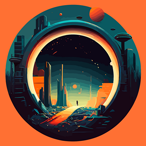 Dreamy vector art of a portal leading to a futuristic city