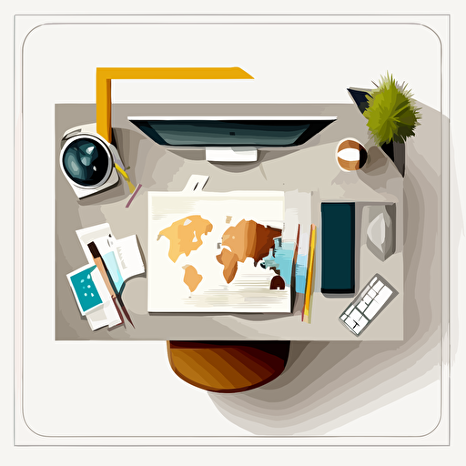 vector illustration of an empty desk, view from top on white background