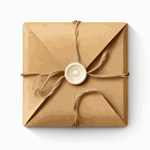a closed package wrapped in craft paper on white background viewed from the top in vector art style