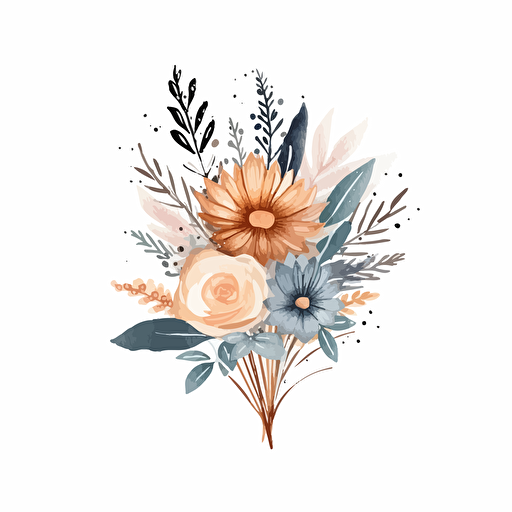 watercolor vector illustration boho line drawn bouquet sticker white background