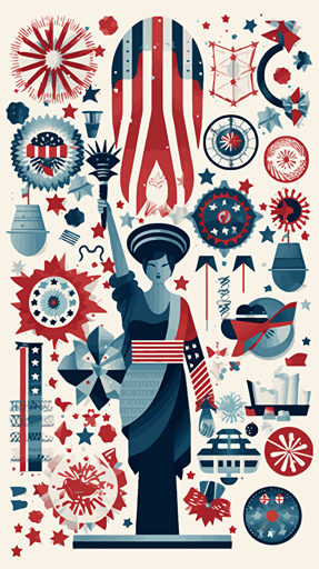 july 4th red blue white 2d vector america clipart style