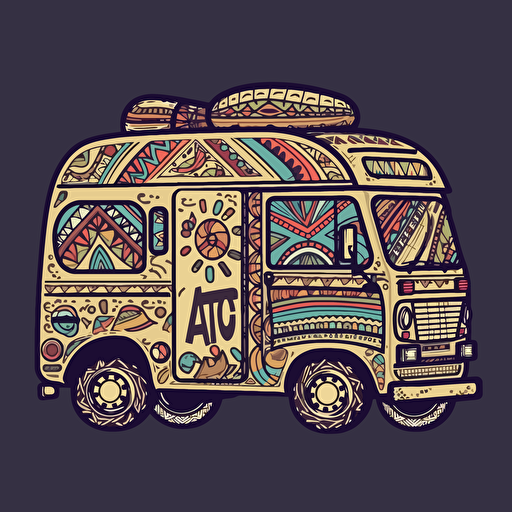 A Taco Food truck with aztec design, by Frida Kahlo style, vector, 2d