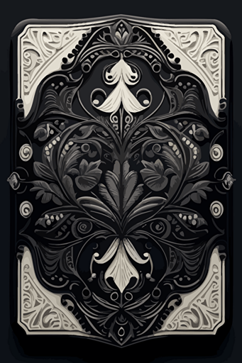 Design a black and white symmetrical playing card back in the style of ornate Victorian and mechanical design. The card back should have a unique design, with elements of symmetry and repetition, Flat with no shadow, no script, while still maintaining a cohesive look and feel throughout the deck. The overall design should evoke a sense of imagination and adventure, suitable for use in both casual and formal card games. The final product should be high-quality, vector artwork, suitable for printing on standard playing cards.