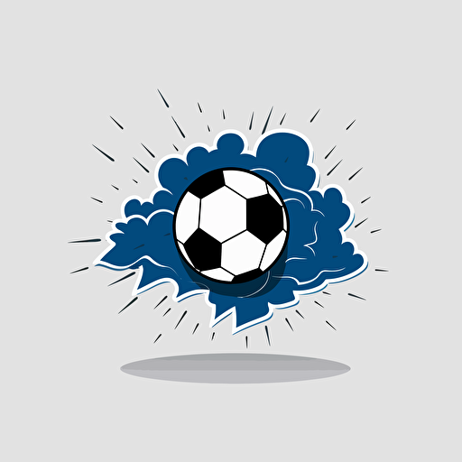 flat vector logo, storm cloud and soccer ball, blue black and white