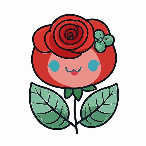 cute red rose flower kawaii style, vector clipart