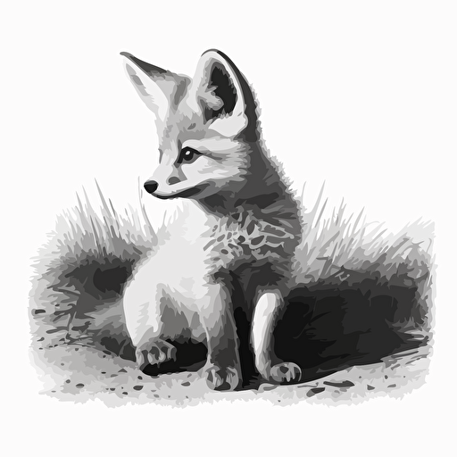 A vectorized image of a baby fox streaming in black and white