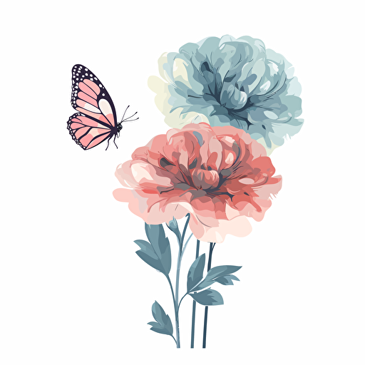 a single mothers day flower no stem, butterfly, use pastel colors only, 2d clipart vector, minimalistic , hd, white background
