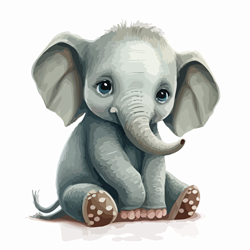 baby cute elephant sitting ,white bg, vector