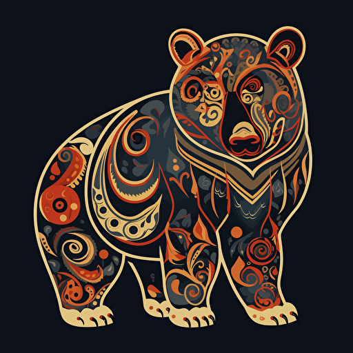 shape of bear filled by khokhloma vector simple