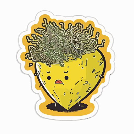 Very cute yellow heart filled inside with thunders pixar style, 2d flat design, vector, cut sticker