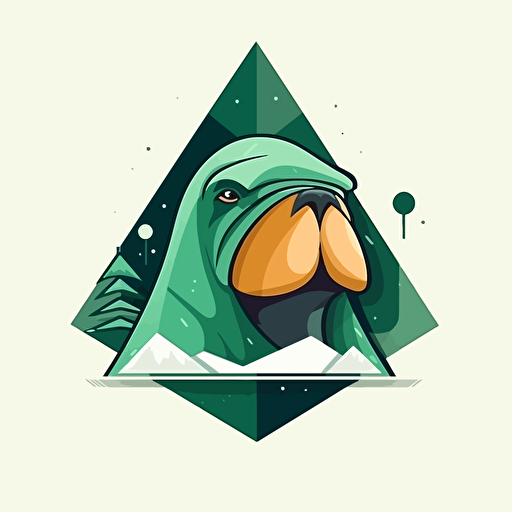 make a vector logo with a young walrus in a green triangle winter backgrund