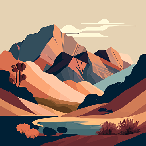 flat vector, big mountains, muted colors,