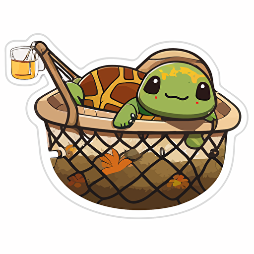 animal crossing style turtle in hammock, vector, sticker, white background