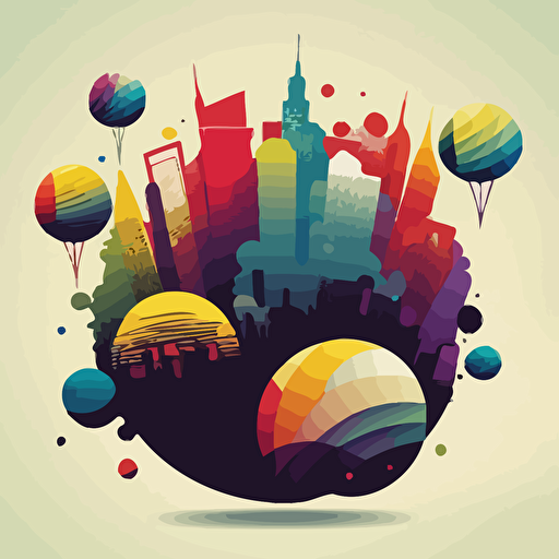 colorful corporate vector art, multiverse of asian cities