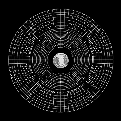 a logo in 2D black and white for a techno club, vector art, flat desing, simple, shall contain matrix inspired pattern, shall be circular, no text