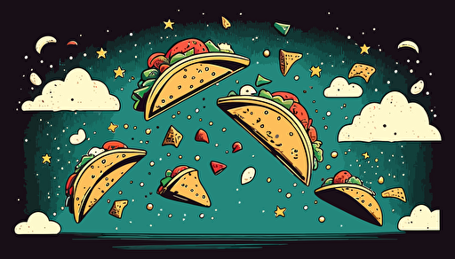 cartoon vector tacos falling from sky.