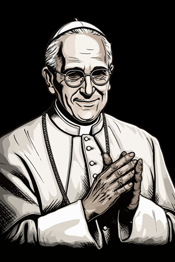 pope francis, wearing a white stylish trendy suit jacket, black background, 80s comic style vector poster,