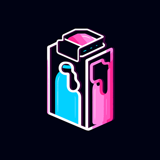 milk box logo, Neon, pink blue white and black, vector simple, fun, creativity, playfulness, high quality
