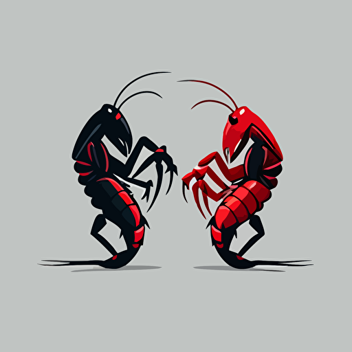 very simple logo for two dancing crayfish, red and black colors, vector flat, PNG, SVG, flat shading, solid background, mascot, logo, vector illustration, masterwork, 2D, simple, illustrator