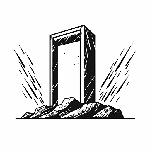 Monolith, looking at the camera, minimal, outline strokes only, black and white, logo, vector, white background