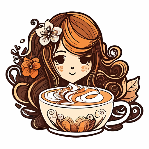 Cappuccino , Sticker, Lovely, Bright Colors, Anime, Contour, Vector, White Background, Detailed