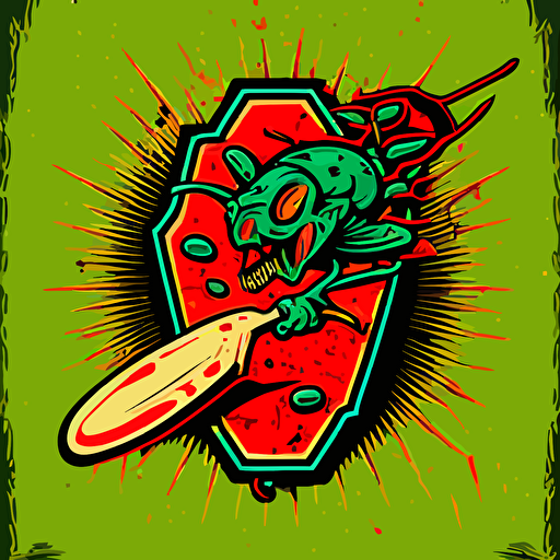 vector logo of a cartoon dead bug being stamped by a stilleto detailed dynamic bright colours