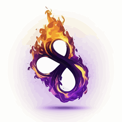 minimalist, logo, infinity symbol on fire, white background, purple, vector, no shadows
