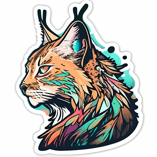 sticker, colorful lynx, kawaii, contour, vector, white background