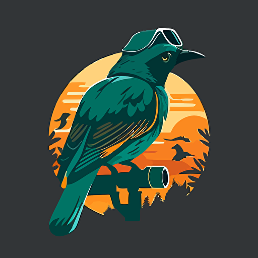 a logo for birdwatchers, use a bird, binoculars, 2d, flat, vector