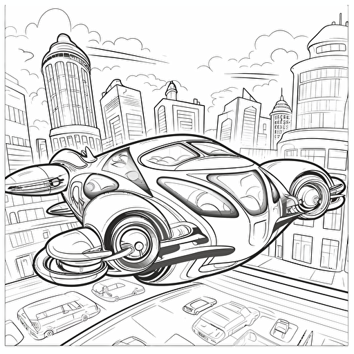 Futuristic City. Flying Cars. Cartoon. Coloring page. Vector. Simple.