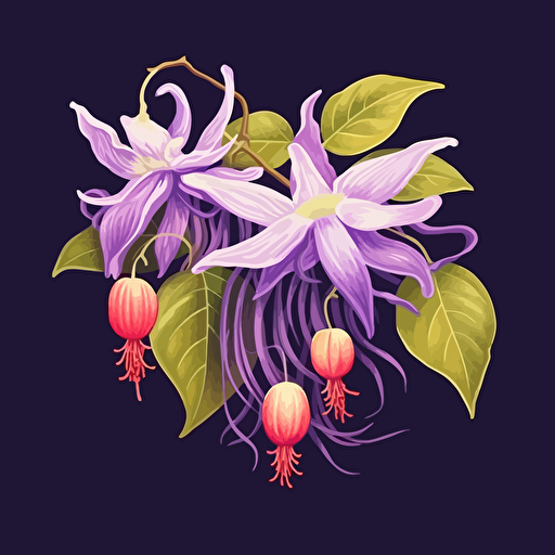 Ylang Ylang & Patchouli illustration, 2d vector, purples,
