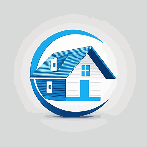 House, circular logo, vector, flat, modern, ultra minimalistic, simple drawing, plain white background blue logo