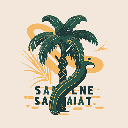 a flat vector logo of a snake and palm tree