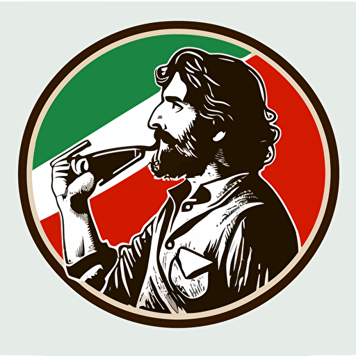 vector round sticker Italian terrorist from the 70s, stylized with a gun in his hand propaganda
