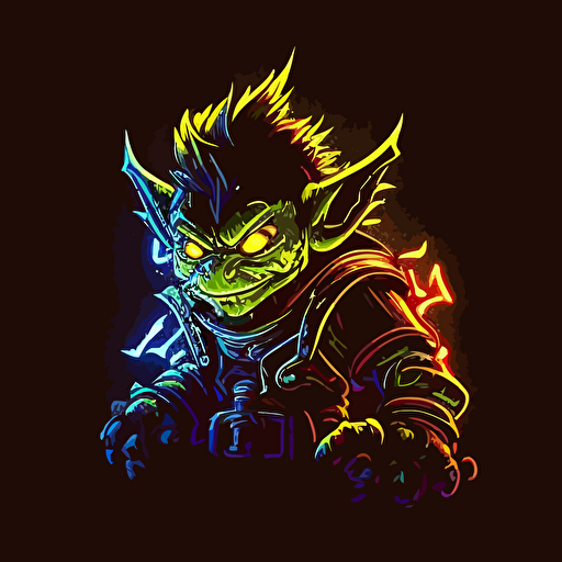 goblin with neon lights, vector logo, vector art, emblem, simple cartoon, 2d, no text