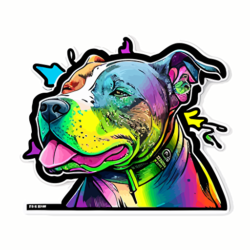 graffiti style Pitbull dog, Sticker, Joyful, Neon, Anime, Contour, Vector, White Background, Detailed
