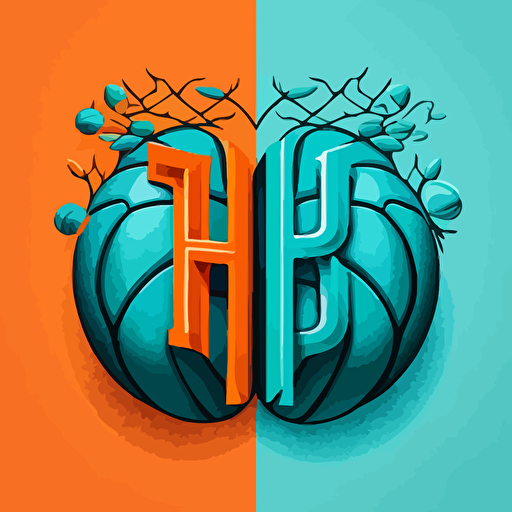 create a logo with the letters H&B in the middle of two basketballs. One basketball is orange and symbolize sports. The other basketball light blue. Vector style**