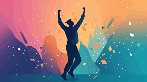vector art style, with gradient, celebrating a successful tech experience