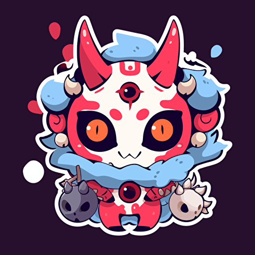 Yōkai, monster, oni, symmetrical, sticker, simple, cute, kawaii, vibrant color, vector, Chibi anime style — ar square