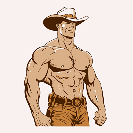 handsome, cowboy, standing, muscular, in the style of tom of finaland cartoon, single color, vector image