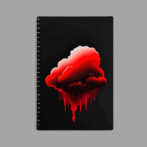 minimalist, vectorized, red and black colors, print layer , delicacy, a notebook inside one cloud, dark background