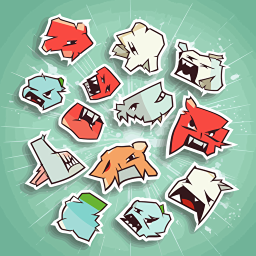 angry pieces of gum on a sticker sheet, vector, contour, flat,