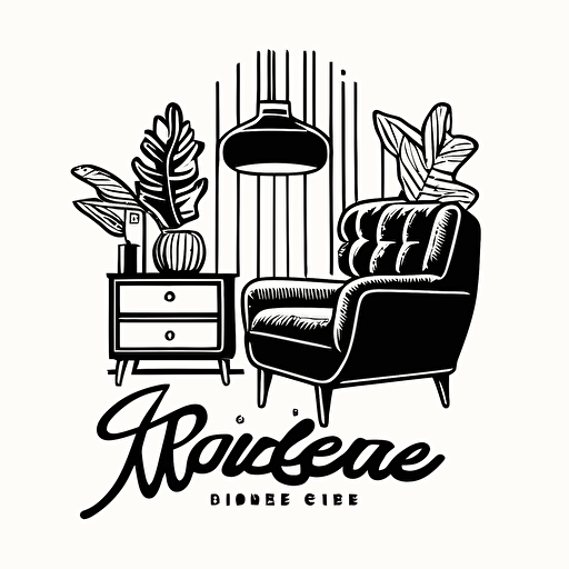 [simple, retro, hand-drawn] iconic logo of [homedecor], black vector, white background