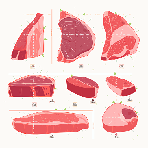 Instructional Diagram of the difference cuts of meat on an Animal, Vector, 2d