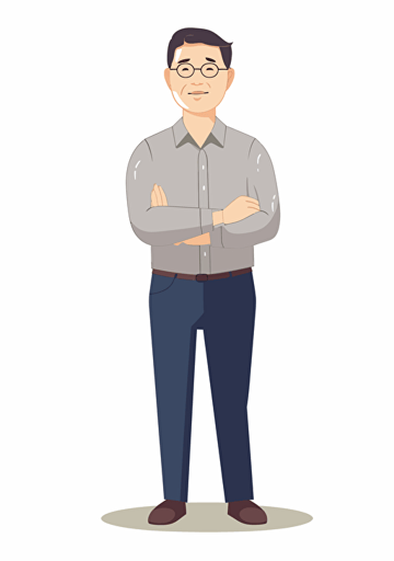 South Korean smiling middle-aged male office worker, dry and neat, white background, Artsy flat vector illustration