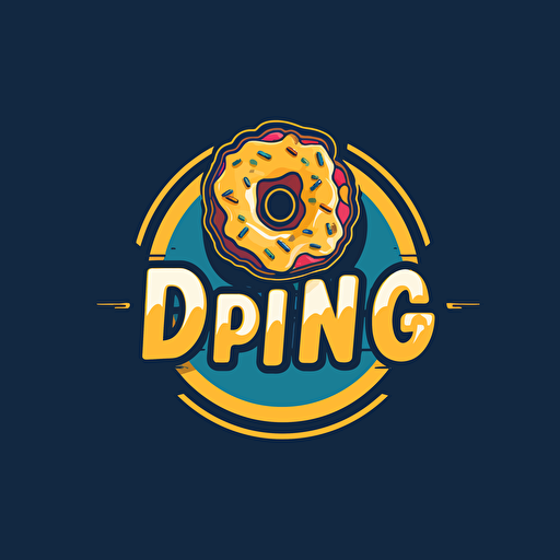Create a logo with three vector donuts, the center donut with a queen crown. do it with gold, black, dark blue colors, with letters around it that say donut king, without images of people.