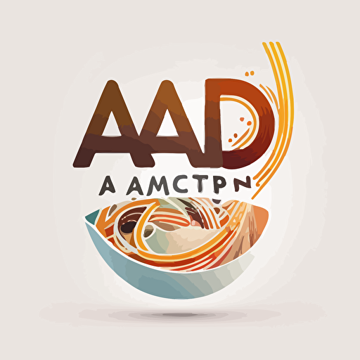 abstract logo, combination mark, text is “ABC”, a bowl of ramen with meat and vegetables, abstract, geometric type for modern logo, vector, simple, flat, plain,smooth, low detail, minimal, white background