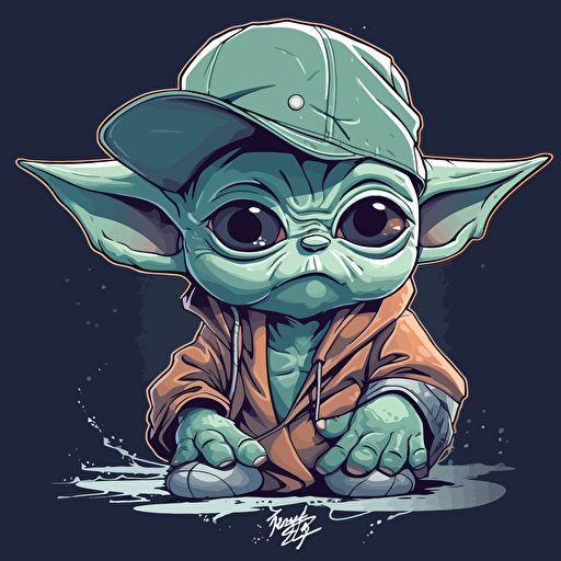 a cartoon of a baby yoda with a nike hat, vector art by Altichiero, behance, space art, behance hd, clean, deviantart hd