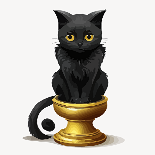 cartoon, black, cute female cat sitting on a pedestal, white background, vector, high definition